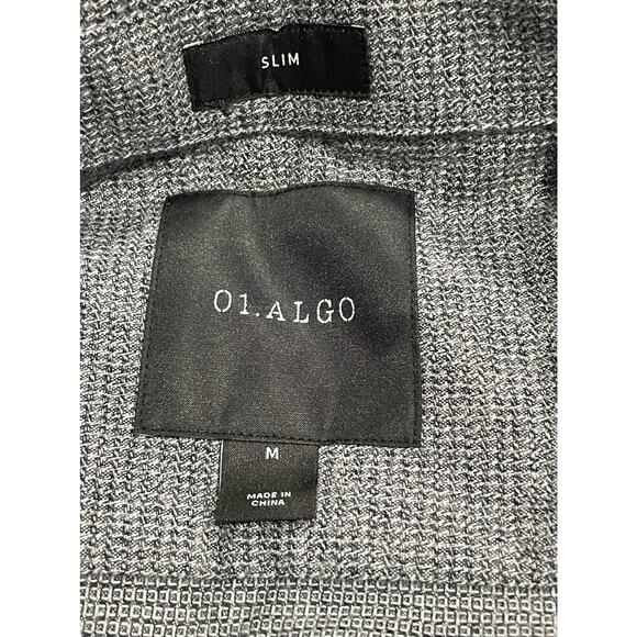 01.Algo Men's Size Medium Slim Fit Button Up Long Sleeve Shirt Grey - Picture 9 of 12